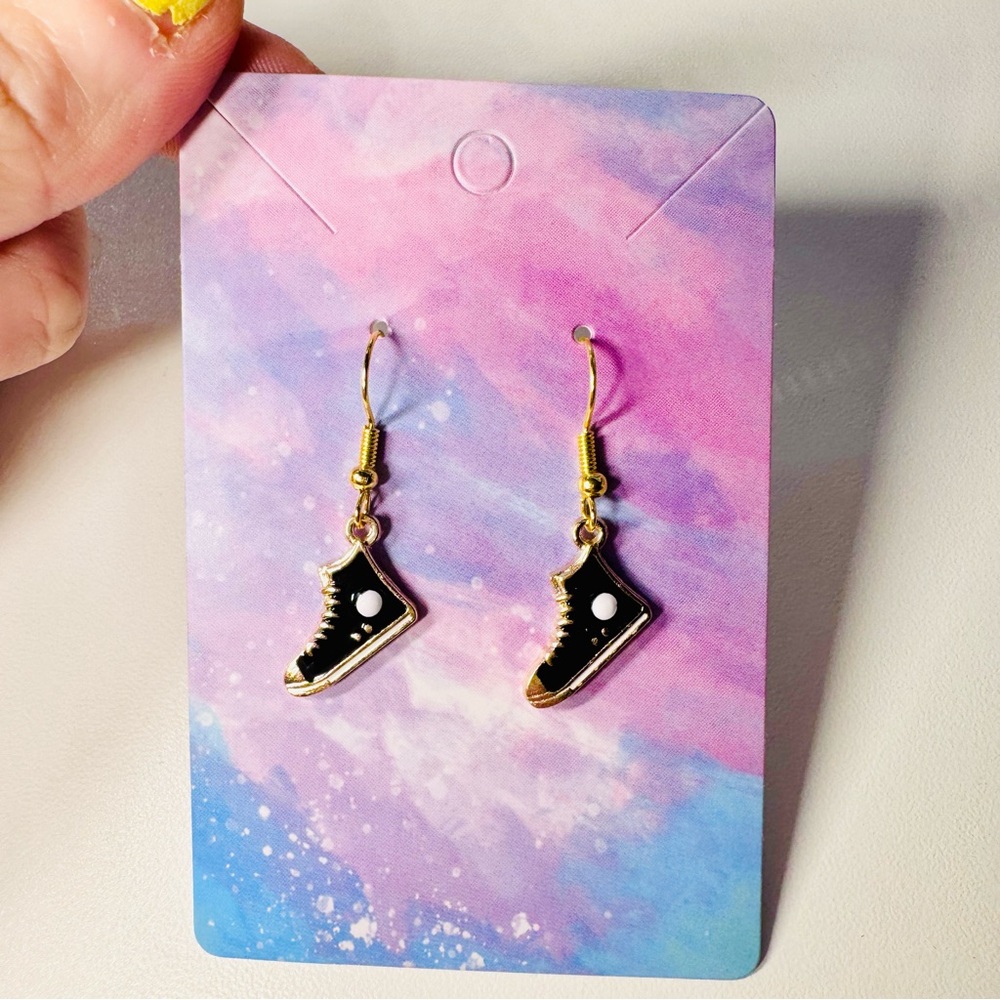 Converse black sneaker gold stainless steel hook dangle earrings